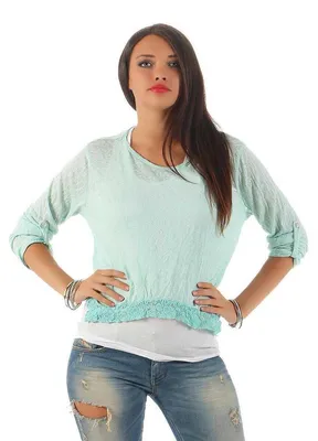 Produktbild von Damen 3/4 Ärmel Bluse 2 teiler Tunika ; Mintgrün S/M