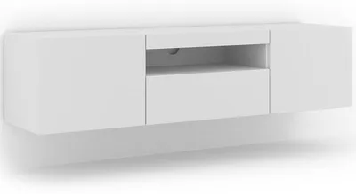Image de Meuble TV bas Aura 150 cm, à suspendre ou à poser, meuble universel, meuble TV, buffet, meuble hi-fi, meuble suspendu, blanc mat, sans LED