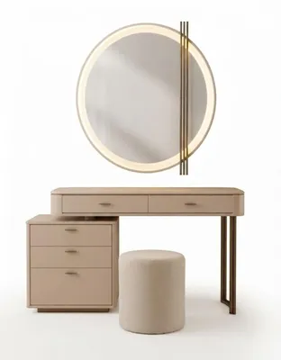 Productafbeelding van Slaapkamer set: modern bed, kledingkast, make-up tafel, beige kleur