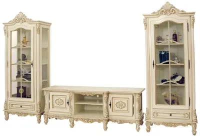 Produktbild von Casa Padrino Luxus Barock Wohnzimmer Set Creme / Beige - 1 Barock TV Schrank & 2 Barock Vitrinen - Luxus Wohnzimmer Möbel im Barockstil - Barock Möbel - Edel & Prunkvoll