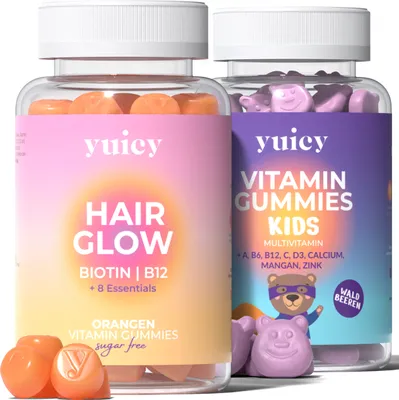 Produktbild von Hochdosierte Vitamin Fruchtgummies - yuicy® Hair Glow & Kids Multivitamin
