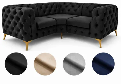 Produktbild von Ecksofa Moet L-Form schwarz 202x202 cm groß – Wohnlandschaft modern, gesteppt, Bonellfederkern, frei stellbar