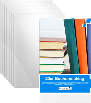 Produktbild von 20x Buchumschlag klar & transparent Umschlag & Hefthülle Buchschoner - DIN A4 – ideal für den Schutz von Büchern, Heften, Schulbüchern und Notizbücher