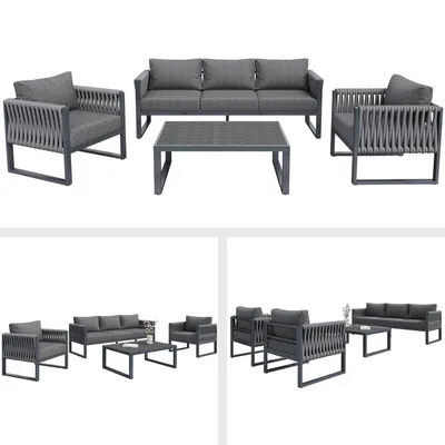 Produktbild von Gartenmöbel Set Outdoor Sofa 5-Sitzer, Gartenlounge-Set mit Verstellbaren Füßen, Polstern und Rostfreiem Metallgestell für Balkon Terrasse,Grau