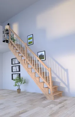 Produktbild von Holztreppe Lindos (Eiche) in gerader Ausführung-80 cm-Holz-Edelstahl Geländer-ohne Setzstufen