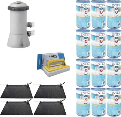 Produktbild von WAYS - Poolpflege - 4x Poolheizung & Filterpumpe 2271 L/u & 12 Filter Typ A & WAYS Scheuerbürste