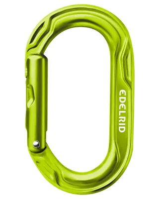 Grüner Kiwi Karabiner von Edelrid; geeignet für Klettern; mit ovaler Form und Sicherheitsverschluss.
