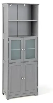 Hochschrank mit Glastüren, 2 offenen Fächern, 6 Böden, 60x30x163 cm
