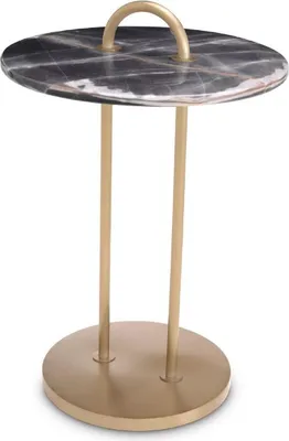 Produktbild von Casa Padrino Luxus Beistelltisch Messing / Schwarz Ø 38,5 x H. 58 cm - Runder Tisch mit Marmorplatte und Tragegriff - Wohnzimmer Möbel - Luxus Möbel - Wohnzimmer Einrichtung - Luxus Qualität