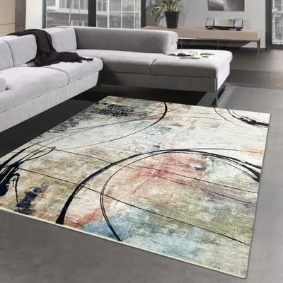 Produktbild von Glänzender Seidenoptikteppich mit modernem Design braun-blau Größe - 200x280 cm
