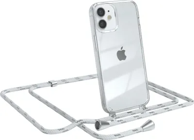 Produktbild von EAZY CASE Handykette kompatibel mit Apple iPhone 12 Mini, Handyhülle mit Umhängeband, Handykordel, Schutzhülle Clear, Band in Weiß