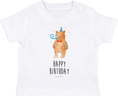 Produktbild von Mr. & Mrs. Panda Babyshirt Bär Geburtstag 6. - 12. Monat - Weiß - Geschenk, Teddy, Kinder T-Shirt, Baby, Glückwunsch, Happy Birthday, , Baumwollshirt, Kleinkind