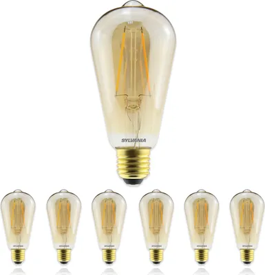 Produktbild von SYLVANIA E27 LED Vintage Dimmbar | Retro Glühbirne | Warmweiß Leuchtmittel | 560 Lumen | Edison-Form | 6er Pack