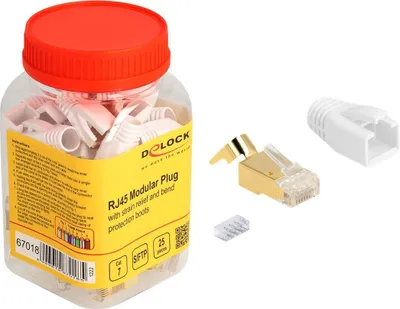 Produktbild von Delock RJ45 Modularer Stecker mit Zugentlastung und Knickschutztülle für Cat.7 Rundkabel 25er Set