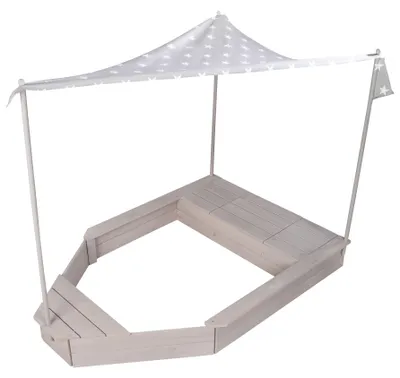 Produktbild von roba Sandkasten-Schiff, Kinder-Outdoor-Sandkasten aus wetterfestem Massivholz, inkl. Sonnendach