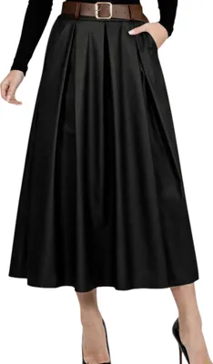Produktbild von 405_Mississhop Damen A-Linien Rock mit Gürtel und Metallschnalle Schwarz