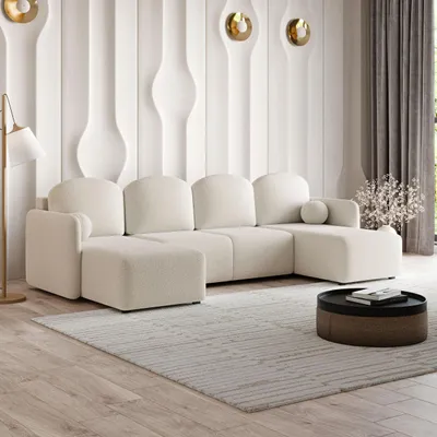 Produktbild von Masseno Ecksofa NUBERO mit Schlaffunktion U-Form, Sofa mit Bettkasten, Wohnzimmersofa, Couch, Soffa, Bettsofa, Couchgarnitur- Creme, QUELLE 02