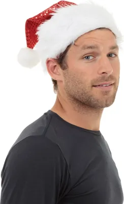 Image de Bristol Novelty - Bonnet de Noël unie à paillettes pour hommes/femmes BN341 (taille unique) (rouge/blanc)