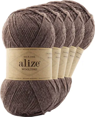 5 x 100g Sockenwolle Alize Wooltime 75% Wolle OEKO-Tex 100 Strickgarn Häkelgarn Farbwahl 240 braun meliert