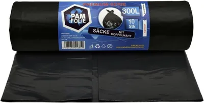 Produktbild von PAM-FOLIE Müllsäcke 300L - 10 Stück - XXL Große Bauschutt-Abfallsäcke, Premium - 120x140cm - 45µm - schwarzer Müllbeutel - Bauschuttsäcke