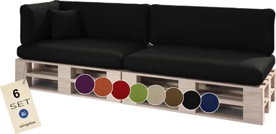 Produktbild von sunnypillow Palettenkissen für Palettenmöbel - 6er Set - Palettenauflage für Palettensofa für Haus Garten - Palettenpolster mit abnehmbarem Bezug für Europaletten - Rückenkissen & Sitzkissen Schwarz