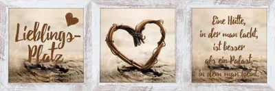 Produktbild von 3er-Set gerahmte Bilder LIEBLINGSPLATZ 3x23x23 cm – Wanddeko modern