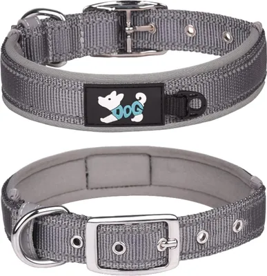 Produktbild von Bequeme weiche gepolsterte Neopren-Halsband für Haustiere, verstellbar für alle Rassen großer Hunde (S grau-1) mit reflektierender Nylon-Halsband