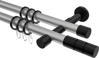 Produktbild von Interdeco Gardinenstange / Vorhangstange Silbergrau / Schwarz, Typ Prestige Elanto (Rillenzylinder), 20 mm Ø 2-läufig, 200 cm