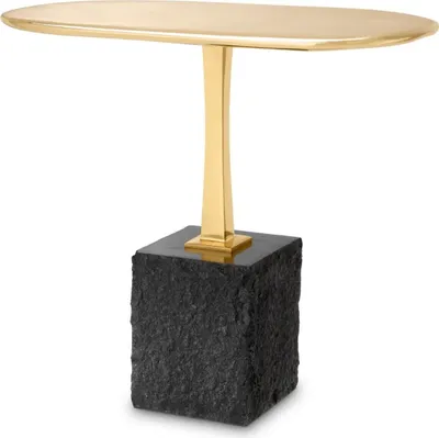 Produktbild von Casa Padrino Luxus Beistelltisch Messing / Schwarz 56 x 36 x H. 50 cm - Ovaler Messing Tisch mit Granitsockel - Luxus Möbel - Wohnzimmer Möbel - Luxus Einrichtung - Wohnzimmer Einrichtung