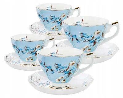 Produktbild von Elegant Cup 4 Stücke dünnes Porzellan 220ml blauer 8el Goldrand
