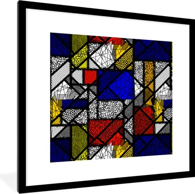 Produktbild von MuchoWow® Gerahmtes Poster Mondrian - Glasmalerei - Alte Meister - Kunstwerk - Abstrakt - Malerei 40x40 cm - Poster mit Schwarzem Bilderrahmen Wandposter Rahmen Foto Bilder - Poster - Plakat im Rahmen