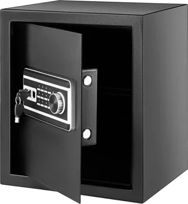 Produktbild von Happyment Feuerfester Safe – Mit Schlüssel & Zahlenschloss – 48L – Elektronischer Tresor – Robustes Q235-Stahlgehäuse – Schwarz
