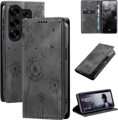 Produktbild von Handyhülle für Samsung Galaxy S25 Ultra RFID Schutz Klapphülle Case Cover Design Blume Pusteblume Schutzhülle Farbe: Schwarz