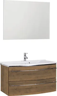 Produktbild von Marlin Badmöbel-Set 3040 BxHxT 92,4 x 198,2 x 48 cm Frontfarbe eiche braun mit Waschtisch Mineralmarmor weiß, Spiegel mi
