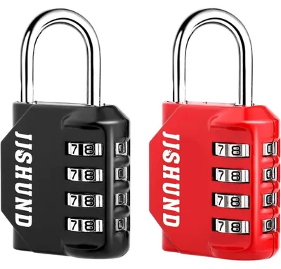 Productafbeelding van Hangslot met cijferslot, 4 cijfers, zinklegering, set van 2, zwart/rood