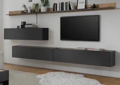 Produktbild von TV Lowboard Jenrik in schwarz und grau skandinavisch TV Unterteil 140 x 52 cm Fernsehtisch
