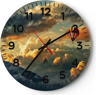 Produktbild von Wanduhr - Rund - Glasuhr - Wolken Ballon Flug - 30x30cm - Schleichendes Uhrwerk - Lautlos - zum Aufhängen bereit - Dekoration Modern - Wanddekoration aus Glas - C4AR30x30-3791