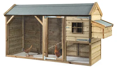 Zdjęcie produktu dla Kurnik Fatmoose z wybiegami CosyChicken Cottage z drewna – 243 x 95 x 148 cm