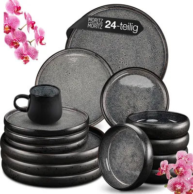 Produktbild von Moritz & Moritz SOLID 24tlg Steinzeug Geschirr Set 6 Personen Anthrazit