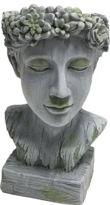Produktbild von Dehner Dekofigur Apollo zum Bepflanzen, ca. 40.5 x 24 x 23.5 cm, Magnesia, grau/hellgrün