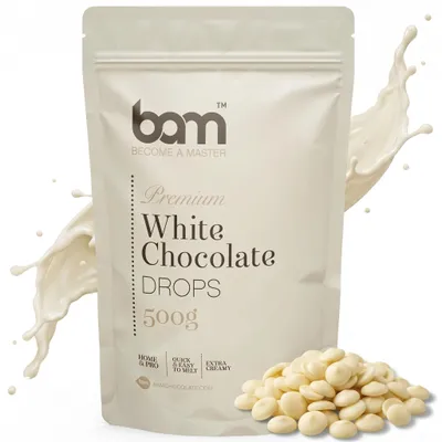 Produktbild von BAM Weiße Schokolade - Kuvertüre - Schokoladen Drops - 500 g