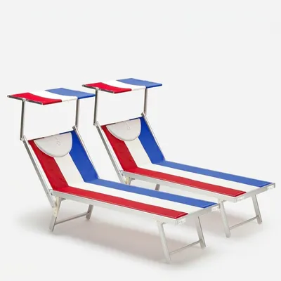 Produktbild von 2er Set professionelle Liegestühle Strandliegen Sonnenliegen aus  Aluminium für den Strand Santorini Europe - Frankreich