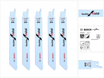 Zdjęcie produktu dla Bosch 2 608 656 015, Brzeszczot do piły poprzecznej, Rura, Profil, Blacha (cienka), Bimetaliczny, 0,9 mm, 15 cm, 5 szt.
