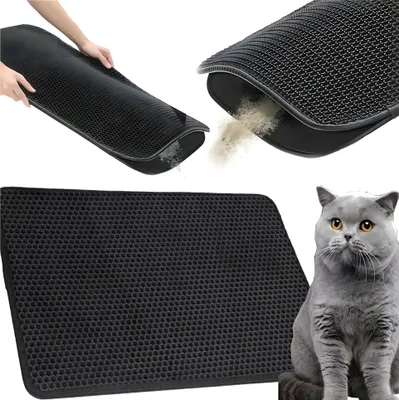 Produktbild von Katzenstreumatte XXL 45x60 cm – Rutschfeste, wasserfeste Unterlage für Katzentoilette – Streufangmatte für sauberen Boden