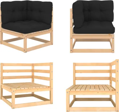 Image de vidaXL Canapé d'angle de jardin avec coussins en pin massif - Canapé d'angle - Canapés d'angle - Canapé d'angle en bois - Canapés d'angle en bois