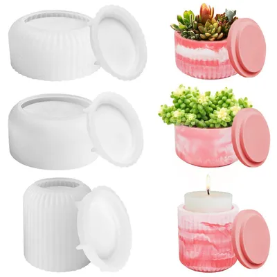 Produktbild von Silikonform Kerzenhalter 3er Set mit Deckel, Gießform Vase Blumentopf DIY