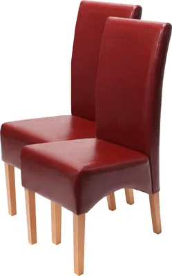 Produktbild von 2er-Set Esszimmerstuhl Küchenstuhl Stuhl Latina, LEDER rot, helle Beine