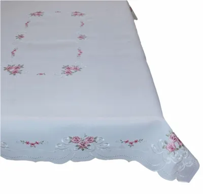 Tischdecke Rosenstickerei Blumen 170x130 cm Weiß
