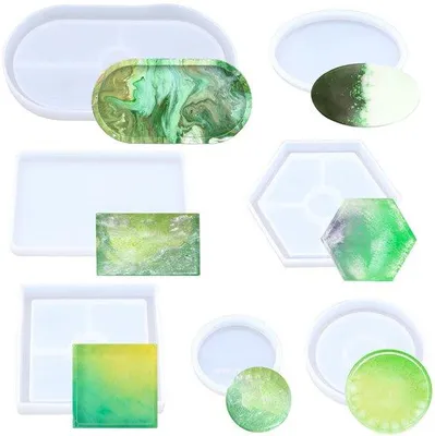 Produktbild von Unyqoos® 7-teiliges Silikon-Gießform-Set für Epoxidharz & Beton – verschiedene Formen (rechteckig, quadratisch, sechseckig, rund), wiederverwendbar, geruchstral