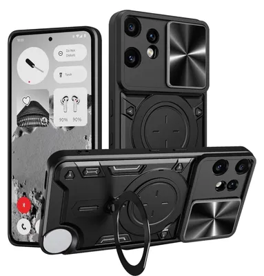 Produktbild von Für Nothing CMF Phone 2 Pro CD Textur Sliding Kamera TPU PC Ring Hülle Schwarz